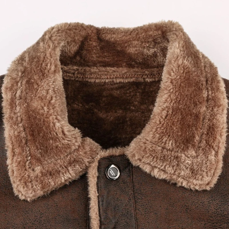 Men's Casual Warm Fleece PU Leather Jacket, Chic Mature Stand Collar Biker Jacket For Fall Winter