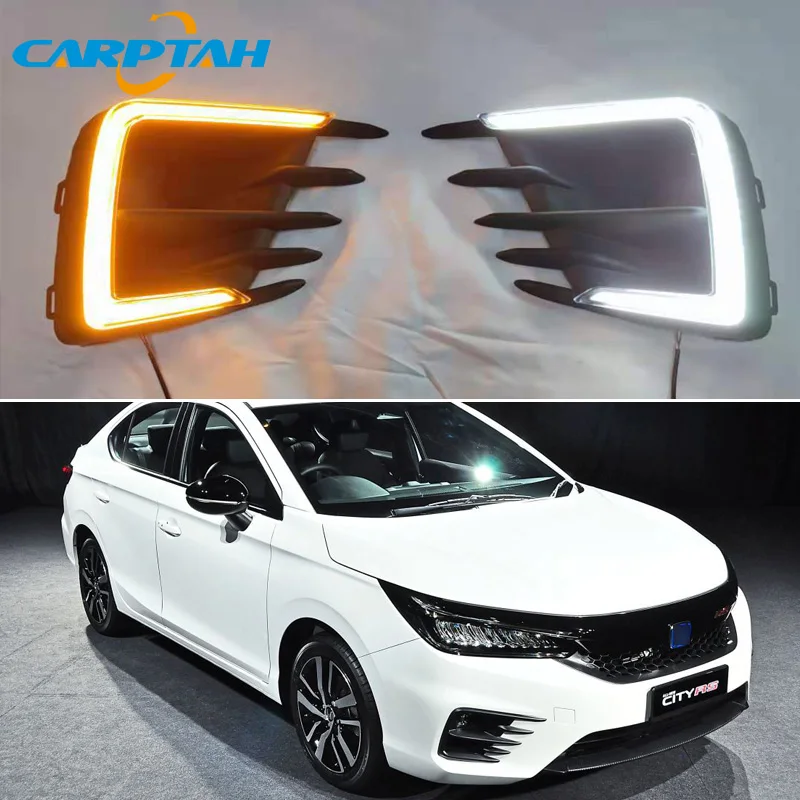 

2PCS For Honda City Grace 2020 2021 LED Daytime Running Light Waterproof Yellow Turn Signal Indicator Light Bumper Lamp LED DRL
