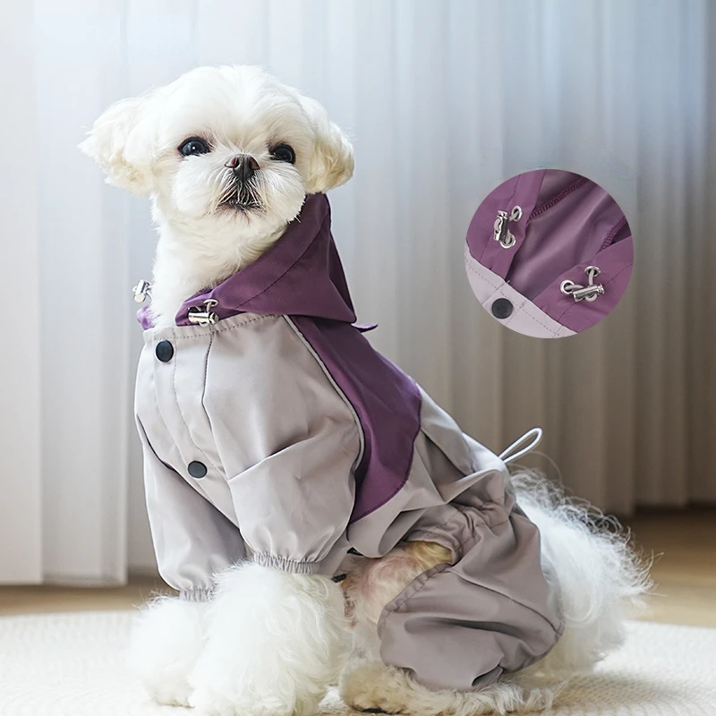 

Contrast Color Stitching Four-legged Pet Clothing Fashionable Hooded Casual Dog Raincoat Waterproof Breathable Pet Rain Coat