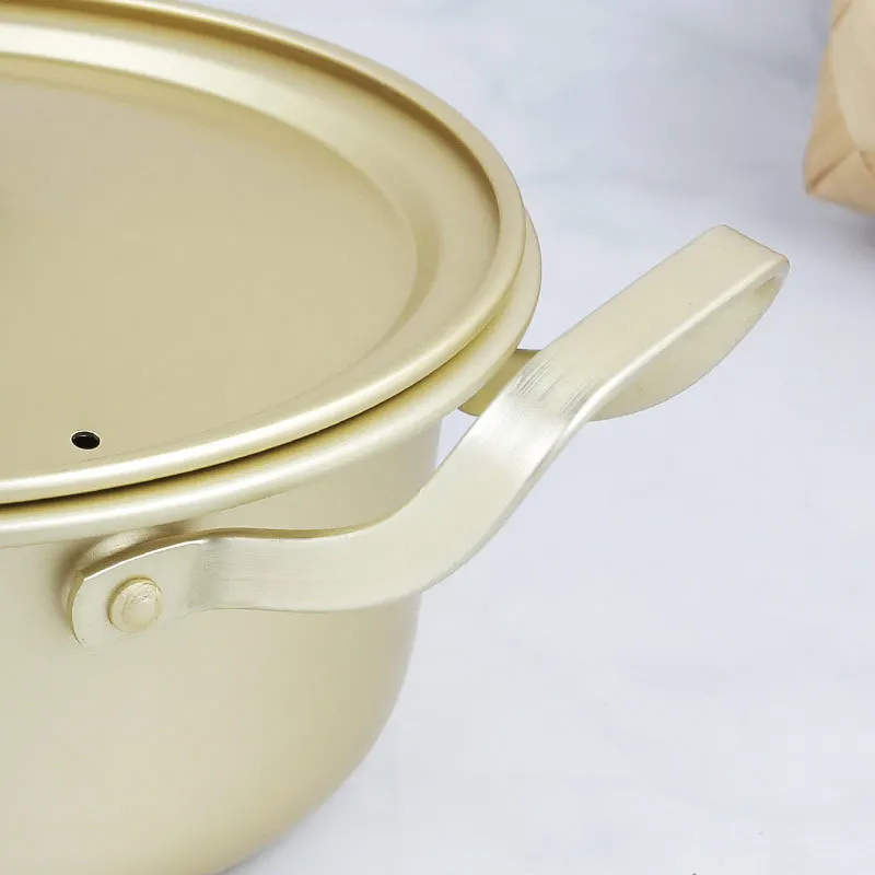 3pcs Korean Instant Noodle Pot Single Bottom Yellow Aluminum Ramen Pot Double Ear Aluminum Soup Milk Small Yellow