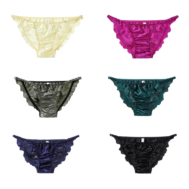 100% Silk Women's Panties Underwear Fashion Ruffle Satin Low Waist