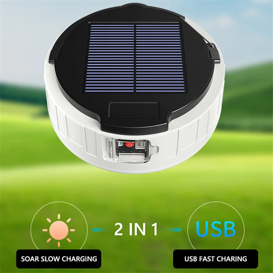 New Solar Led Camping Light Outdoor USB Rechargeable Power Bank Emergency Night Market Lights Waterproof Portable Tent Lamps