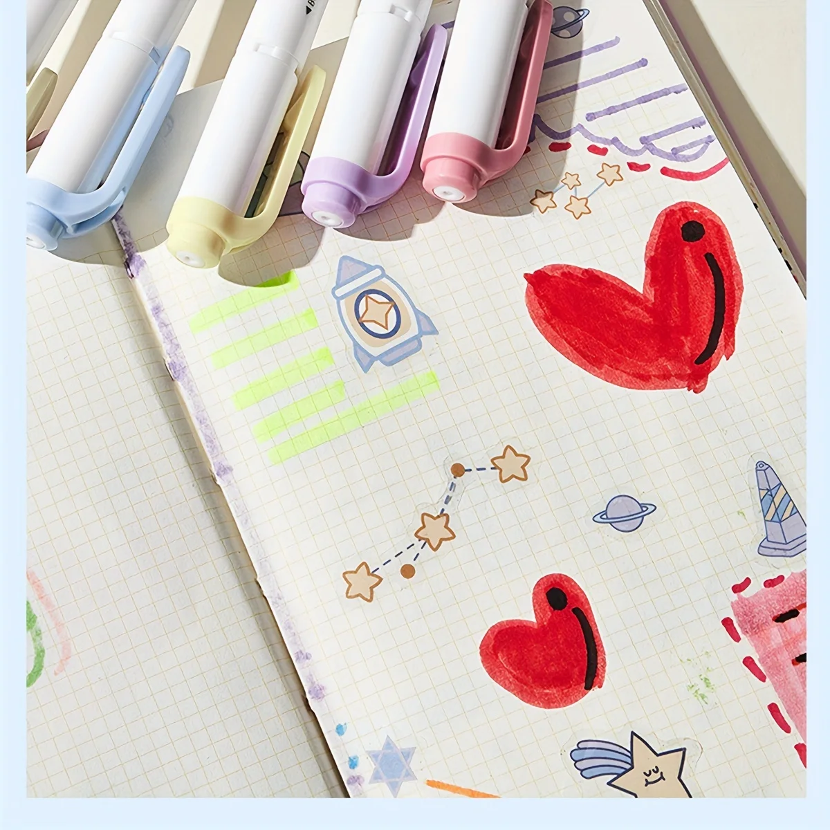 5 Colors Double Headed Highlighter Pen Set Fluorescent Drawing Markers Highlighters Pens Art Japanese Cute Pastel Stationery 4