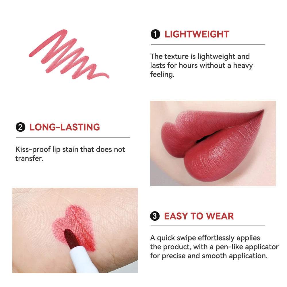 Liquid Lip Stain Pen Long lasting Lip Liner Waterproof Matte Pink Red Contour Tint Lipstick Moisturising Makeup Non-stick Cup 4