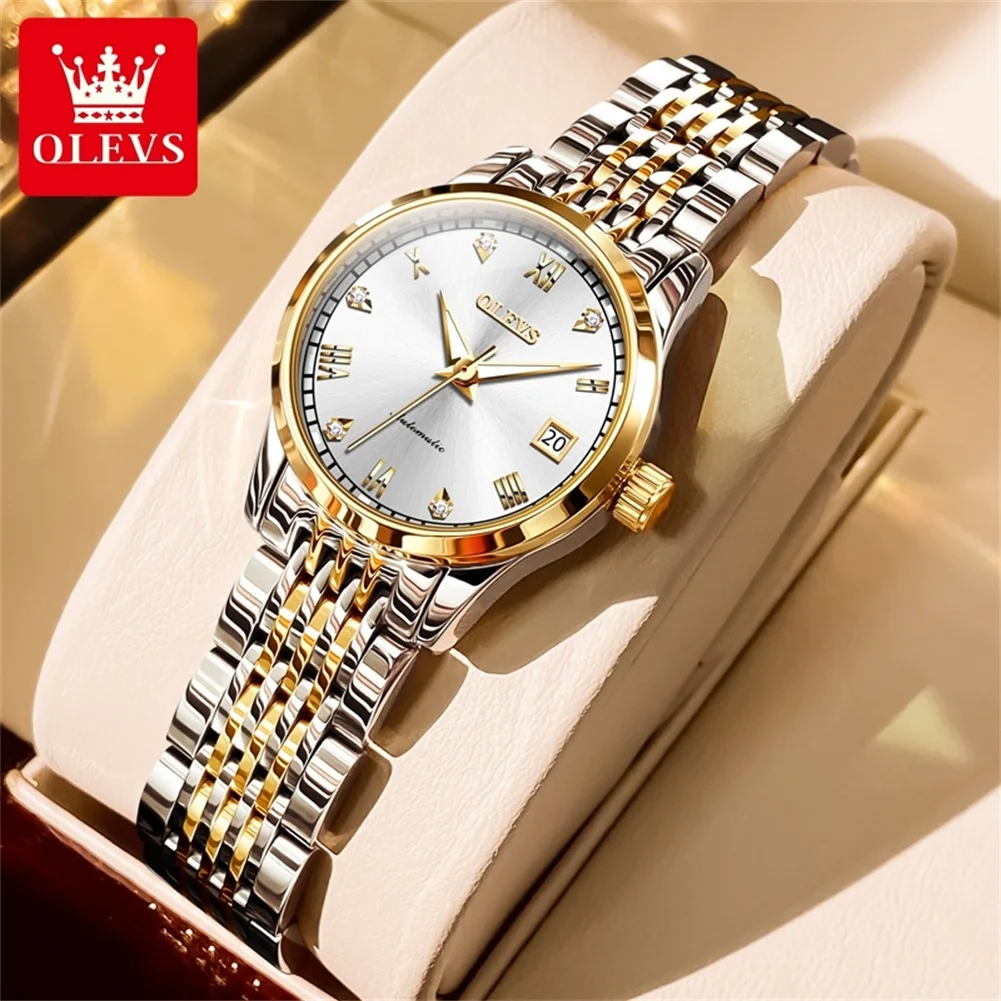 OLEVS 6602 Women's Watch Date Original Automatic Ladies Wristwatch Fashion Waterproof Roman Scale Mechanical Watch For Women