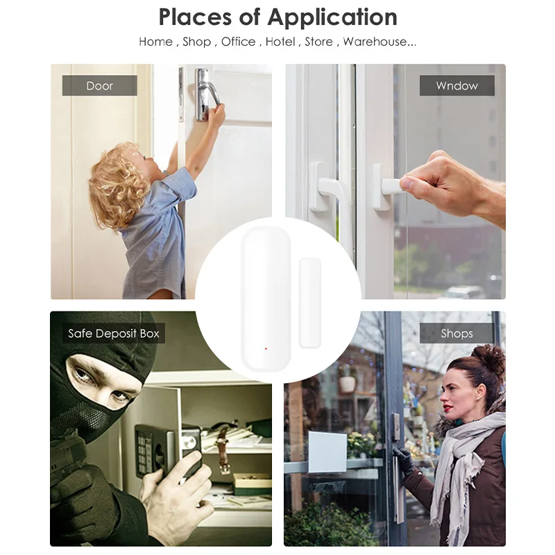 Black WiFi Door Sensor for Home Security with App Alert