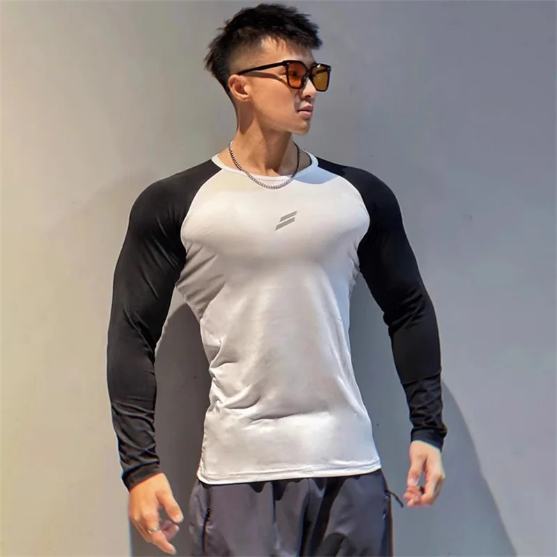 New spring autumn Fitness T-shirt Men's Long Sleeve Quick Drying GYM Tight Sports Thin Top Training T-shirt men sportswear