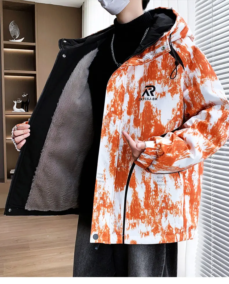 Modische Herren-Plüschjacken mit Kapuze, warm, 2022, Winter, Jugend, hohe Streetwear, Fleece-Mantel, winddicht, dicker Samt, gepolstertes Oberteil – Detail 17