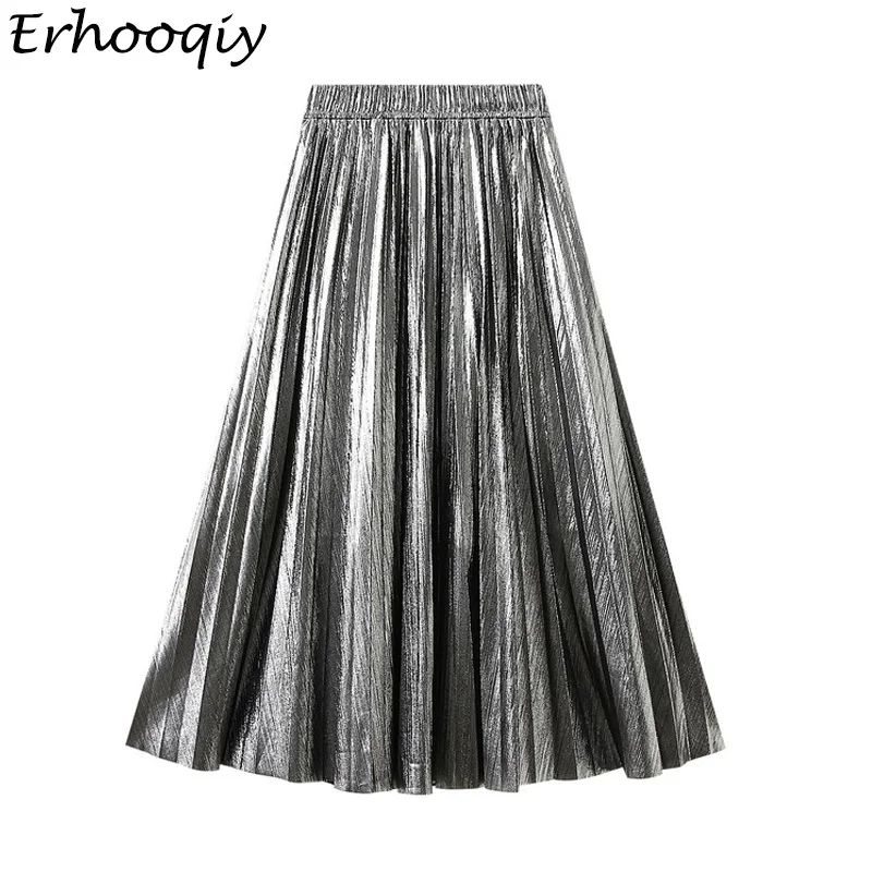 

Юбка женская плиссированная трапециевидная, длинная Универсальная юбка серого и золотого цвета, весна-лето