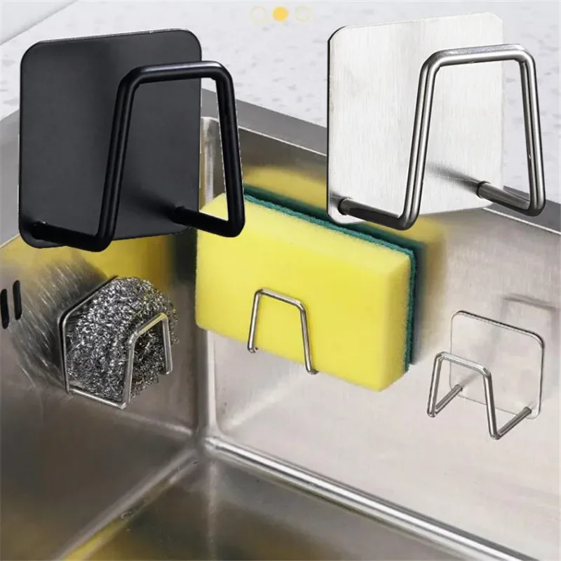 

Kitchen Stainless Steel Sink Shelf Sponges Holders Adhesive Drain Drying Rack Kitchen Wall Hooks Organizer Kitchen Accessories