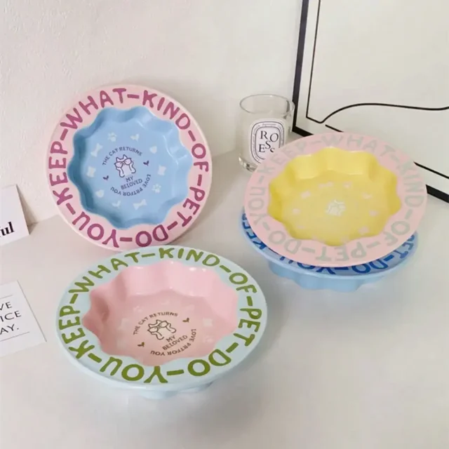 1pc 270ml Ceramic Lace Cat Bowl For Cat Food And Water, Anti-Overflow Design For Pet Supplies 2