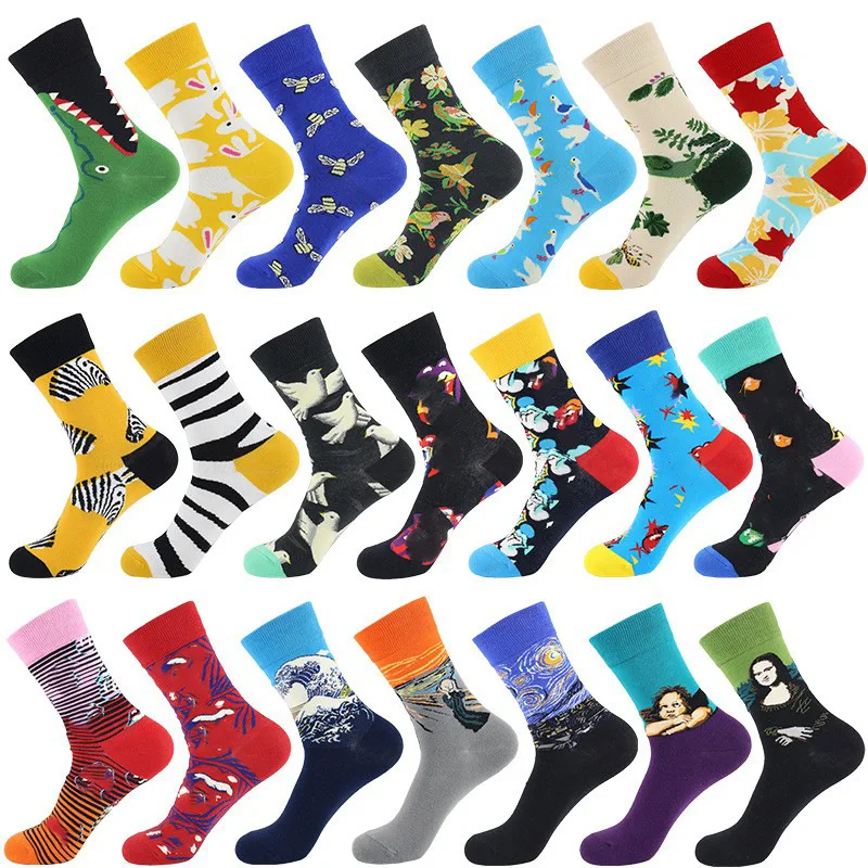 

Лидер продаж, классические осенне-зимние носки, женские индивидуальные художественные Носки с рисунком Ван Гога и фрески, женские носки с изображением всемирно известных картин