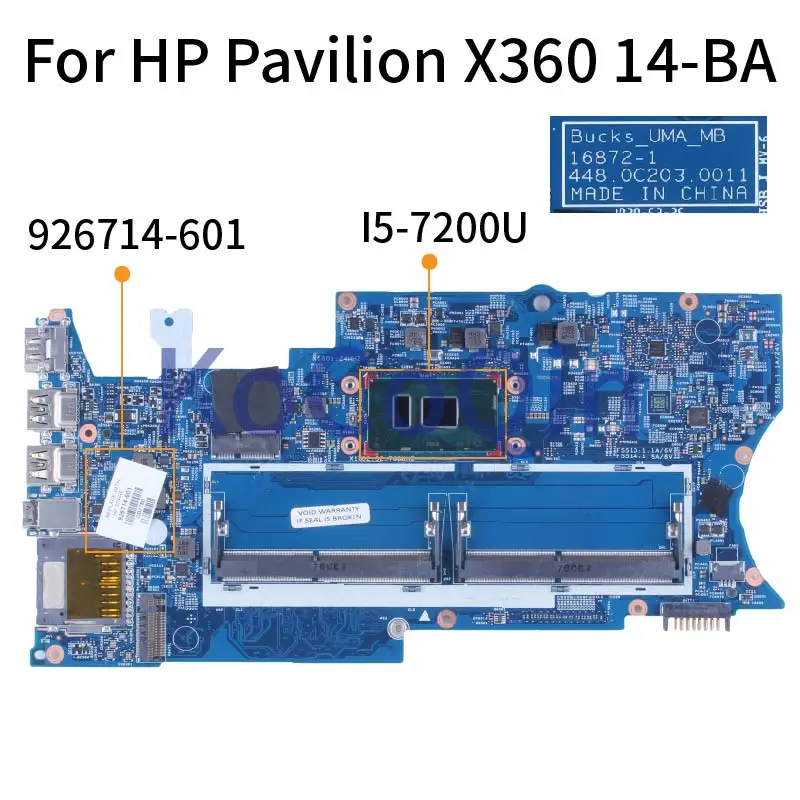 

For HP Pavilion X360 14-BA I5-7200U Notebook Mainboard 926714-601 16872-1 448.0C203.0011 SR342 DDR4 Laptop Motherboard