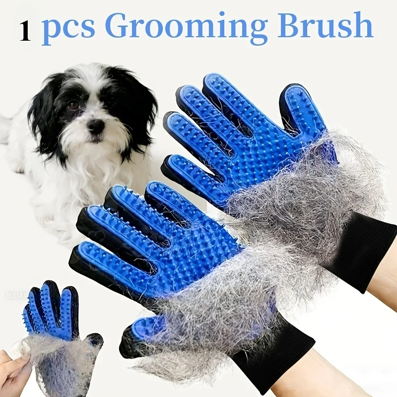 Pet Grooming & Deshedding Glove with Massage Brush