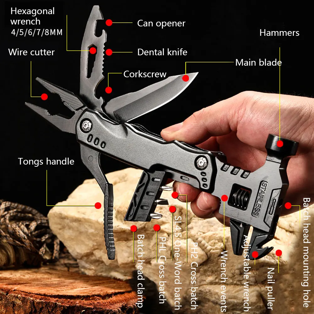 Outdoor Knife Pliers EDC Tools Customized Black Multifunctional Active Live Wrench Combination Universal Folding Pliers