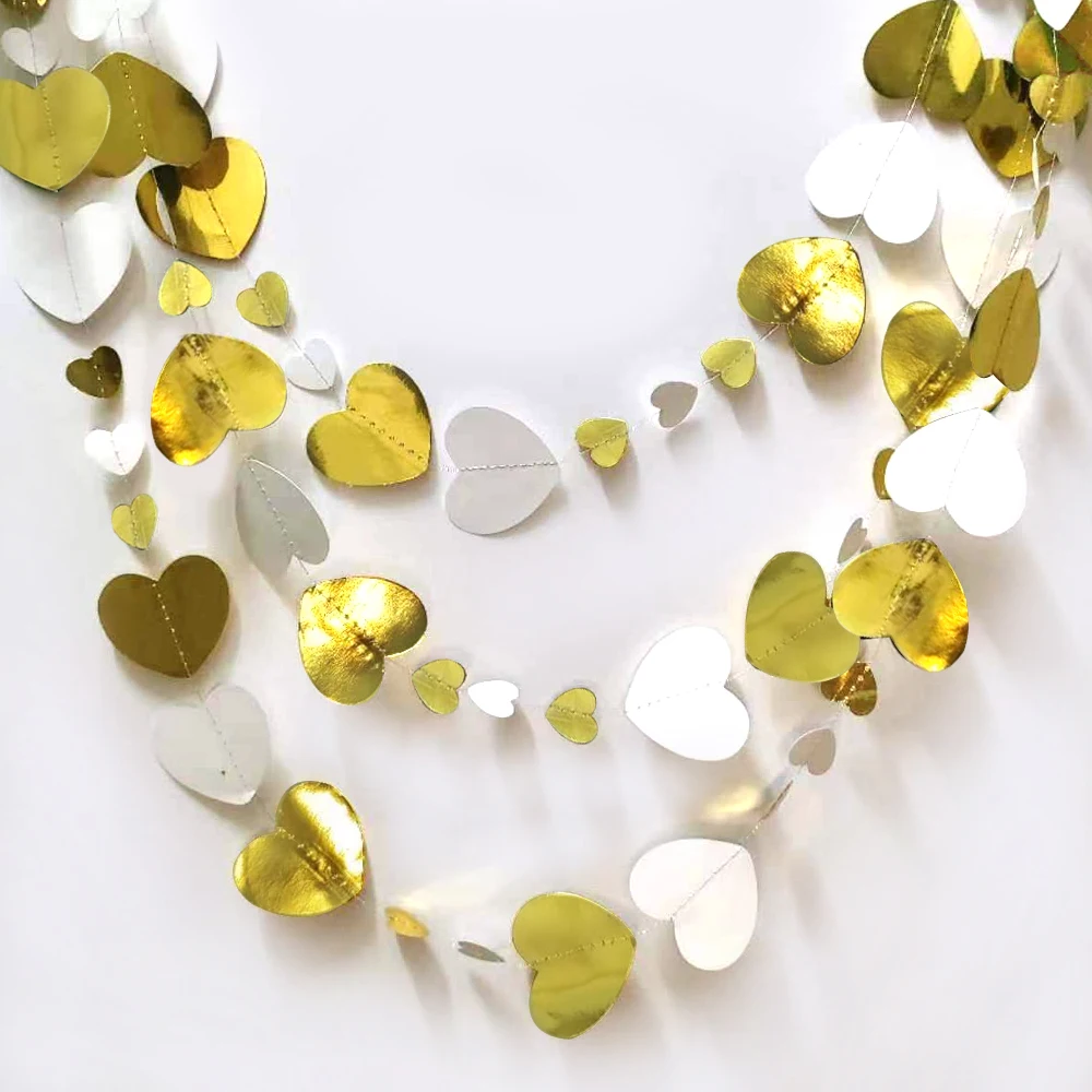 Elegant 13Ft White & Gold Heart Garland Streamer
