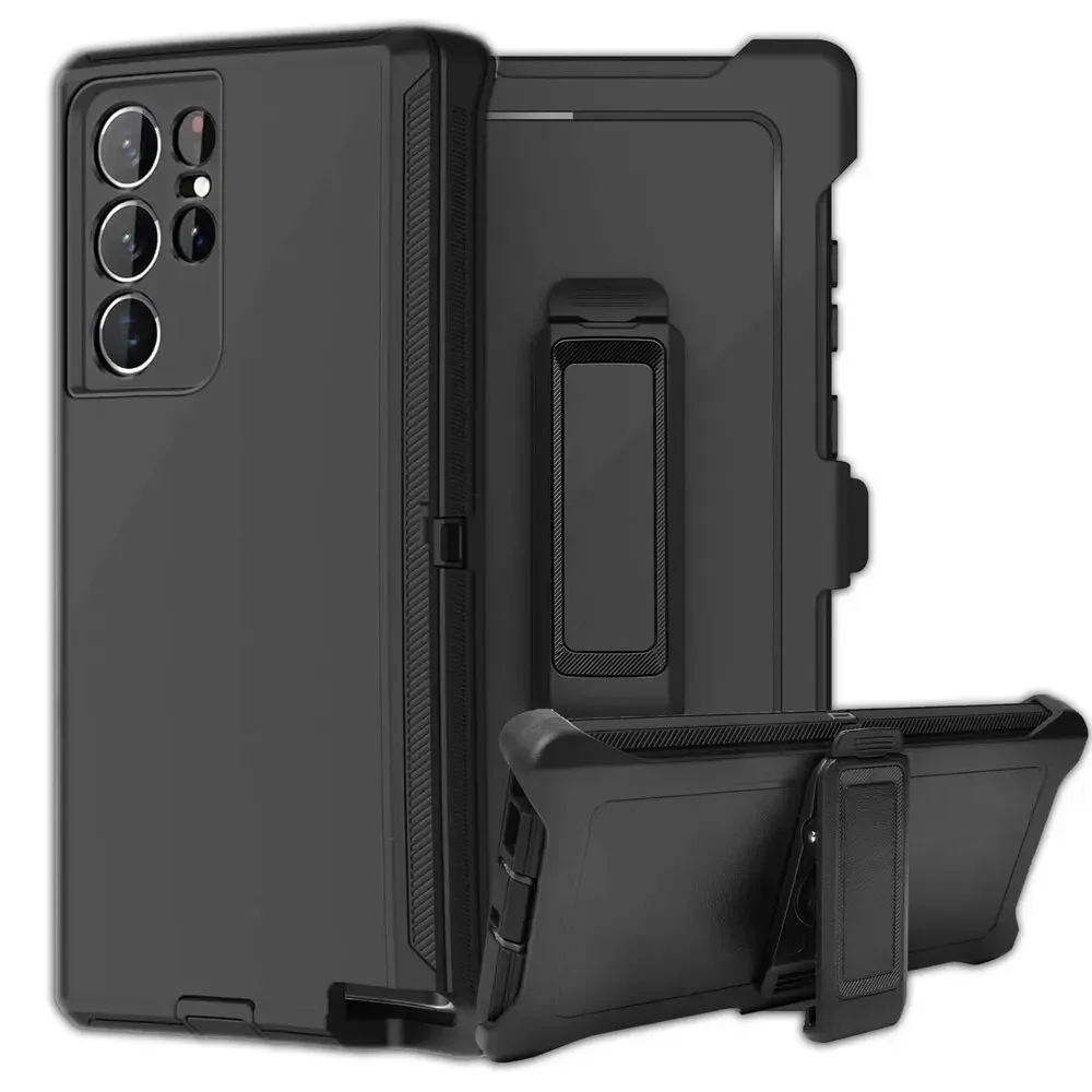 

Armor Bumper Shockproof Phone Case For Samsung Galaxy S22 Plus S23 Ultra S21+ S20 Shockproof Defender Case Cover with Belt Clip