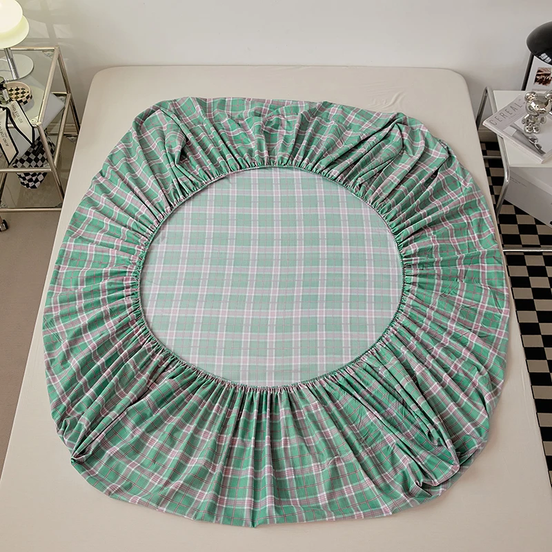 Cotton Fitted Sheet Soild Color with Elastic Band Non Slip Adjustable Mattress Cover Soft Comfortable for Double King Queen Size 4