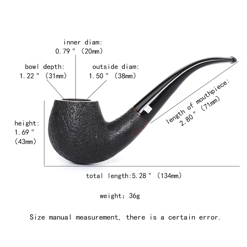 

MUXIANG handmade briar wood tobacco pipe black sandblasted pipe 9mm flue curved handle SherlocksHolmes pipe Father's Day gift