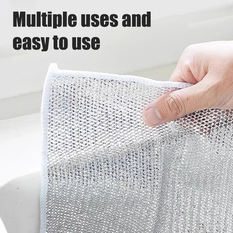 Silver Cleaning Cloth Dish Towel Reusable Mesh Non Stick Oil Dishcloth  Kitchen Strong Rust Removal Metal Wire Rag Kitchen Towel - AliExpress