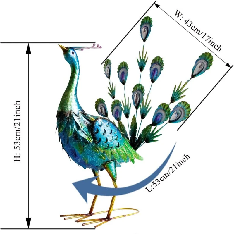 

Graceful Peacock Statues Outdoor Metal Art Decoration for Garden Lawn Patio Backyard Size 21x17x21 inches