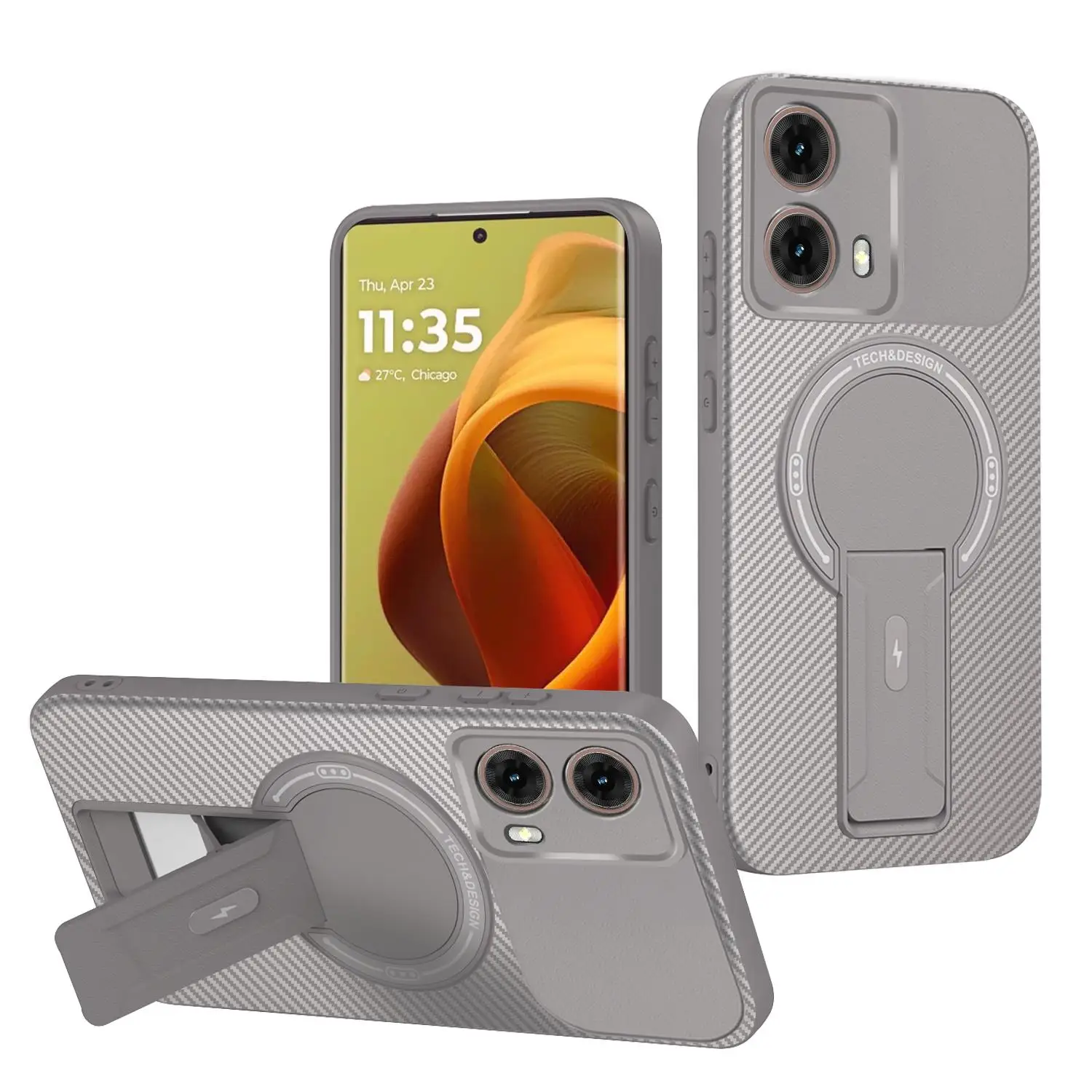 Premium Magnetic Carbon Stand Case - Luxury Shockproof 5G Phone Back Cover, 6 Vibrant Colors