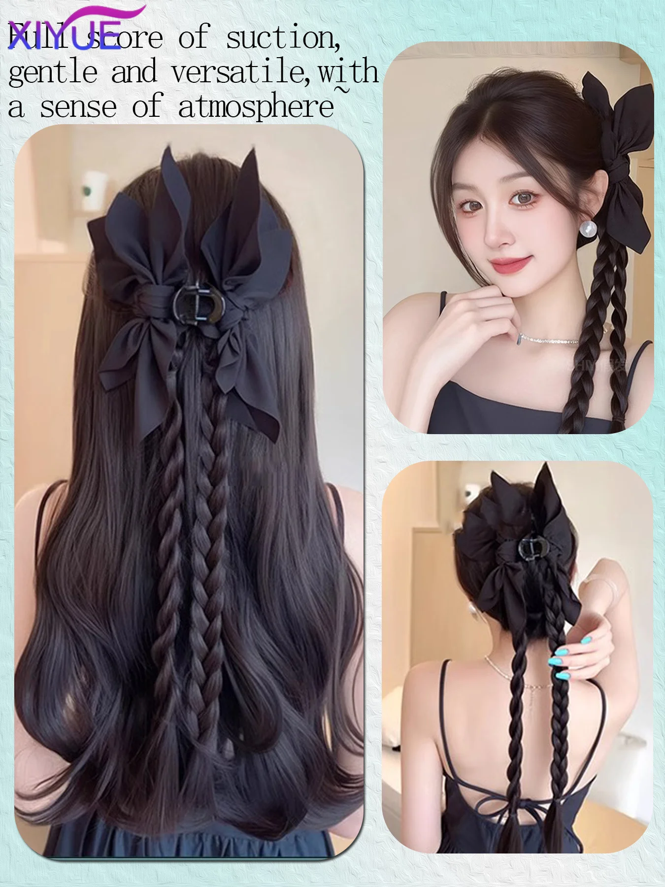 XIYUE ynthetic New Chinese Cashew Flower Claw Clip Braid Twisted Braid Summer New Boxing Ponytail Wig