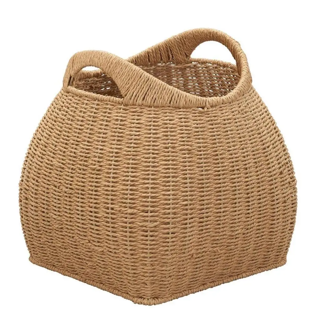 

Handwoven Round Paper Rope Seagrass Basket with Handles Storage Organizer Yarn Knitting Natural Fiber 14" H x 11.5" W x 11.5" D
