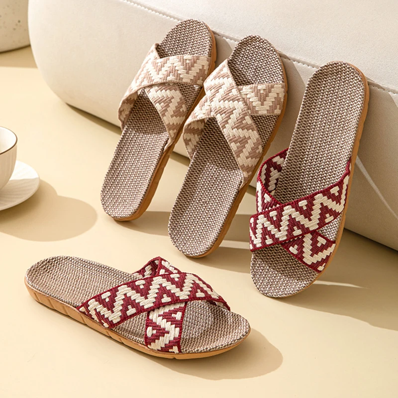 Hanf-Freizeitpantoffeln für Damen, flache Hausschuhe, Frühling/Sommer, luxuriöse Designer-Damenschuhe, modische Indoor-Slides, elegante Damenschuhe mit weicher Sohle
