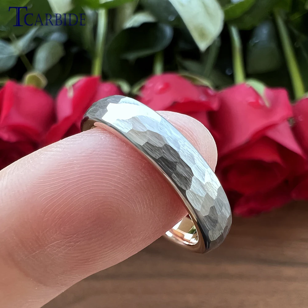 4/6/8mm Cool Hammer Ring Mens Womens Two Colors Tungsten Wedding Band Domed Brushed Unique Gift Jewelry For Couples