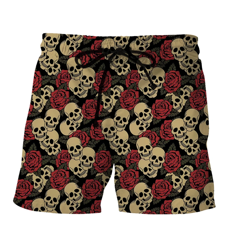 SONSPEE 2022 New Personality Unisex Shorts 3D Print Horror Style Rose Skull Harajuku Short Pants Casual Loose Sports Scanties