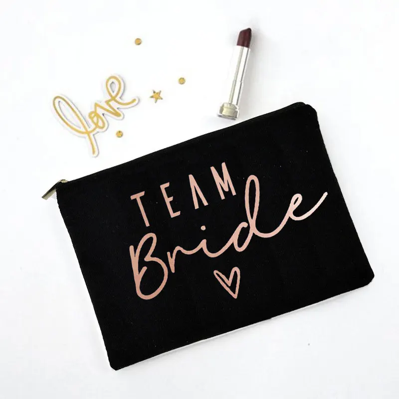 Team Bride  Printed Love Logo Women Makeup Pouch Bridesmaid Pocket Lipstick Makeup Brush Bag Large Capacity Wash Bag for Wedding 4