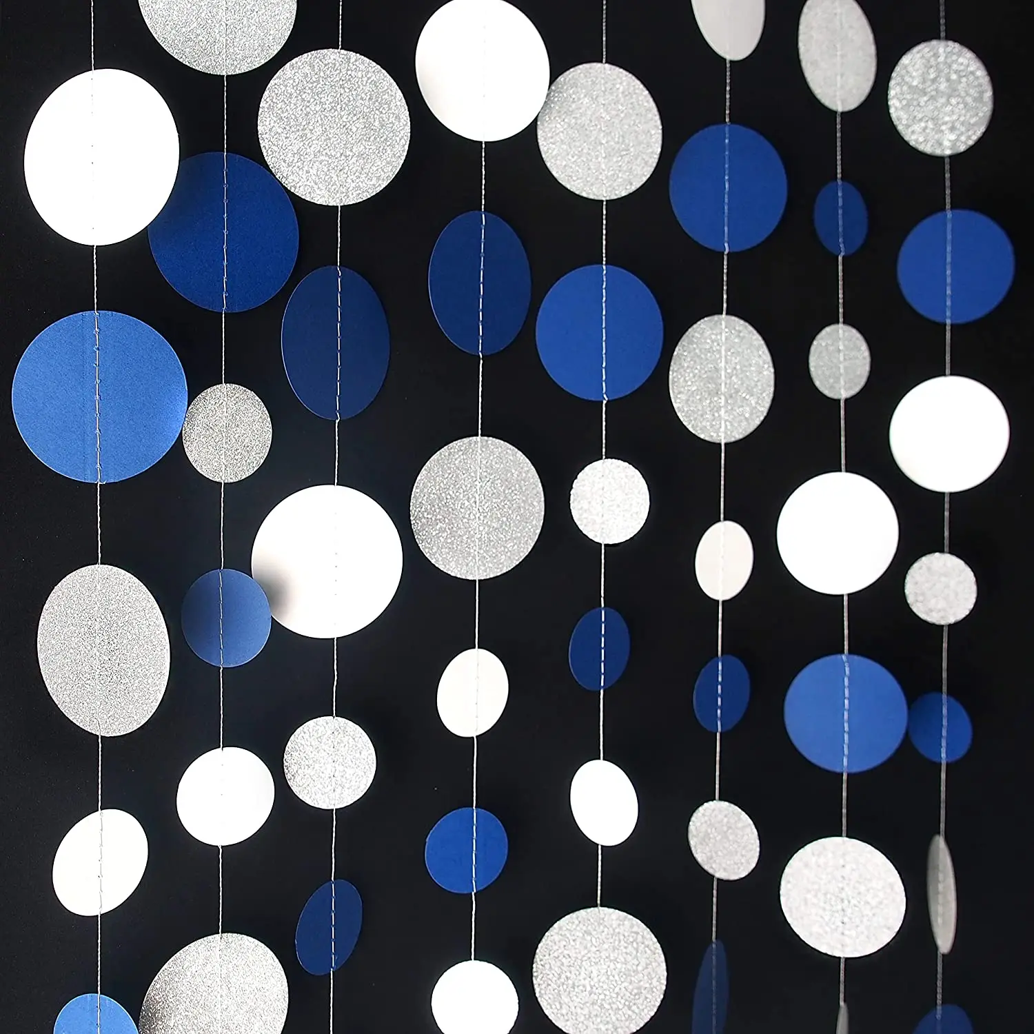 Blue & Silver Paperboard Garland for Baby Showers & Anniversaries Dot garland hanging wall decor