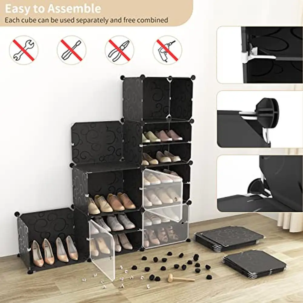 Adjustable Portable Shoe Storage Organizer 80 Pairs  Rack Cabinet with Door Easy Assembly Waterproof Plastic   6