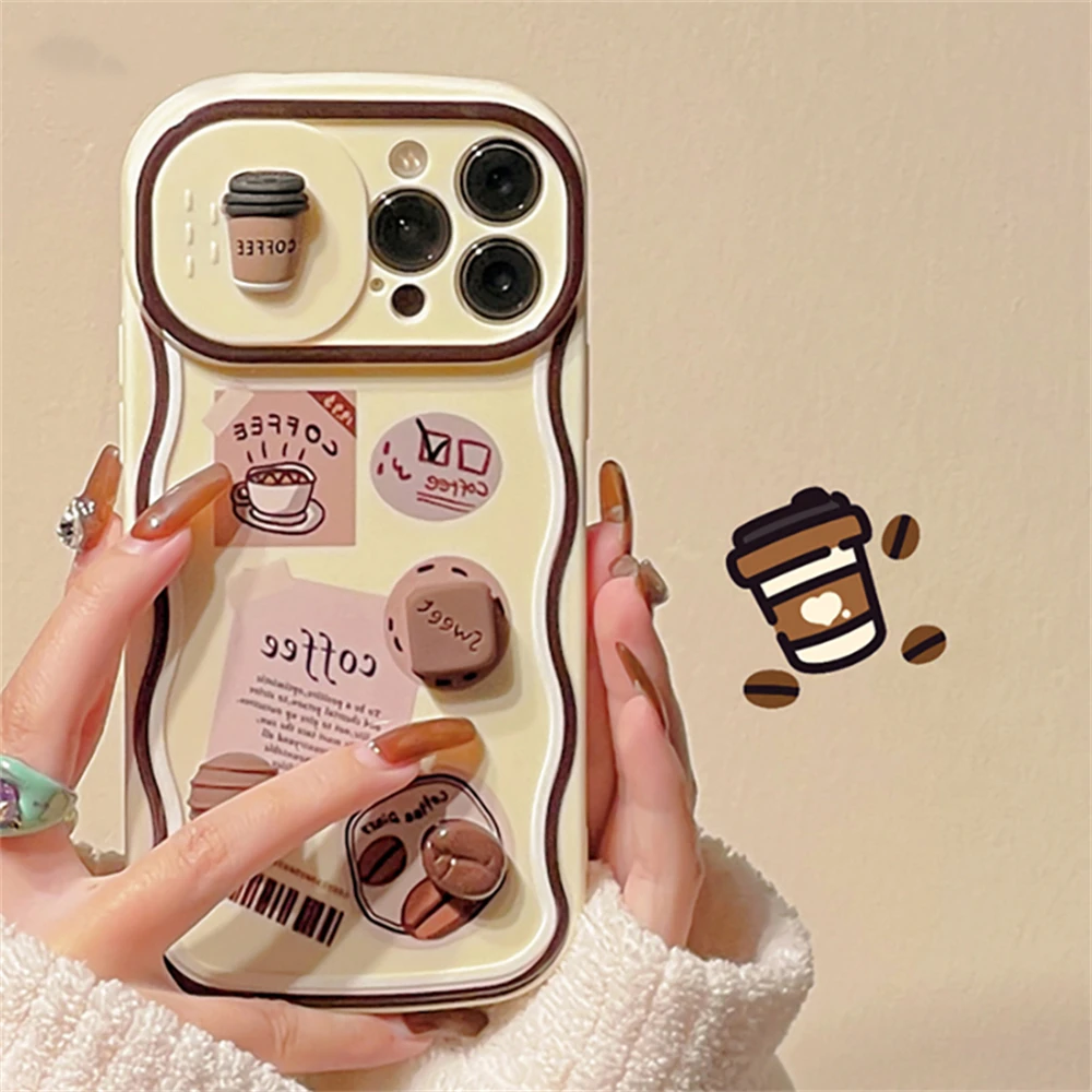 Korean Cute 3D Coffee Push-Pull Camera Protection Phone Case