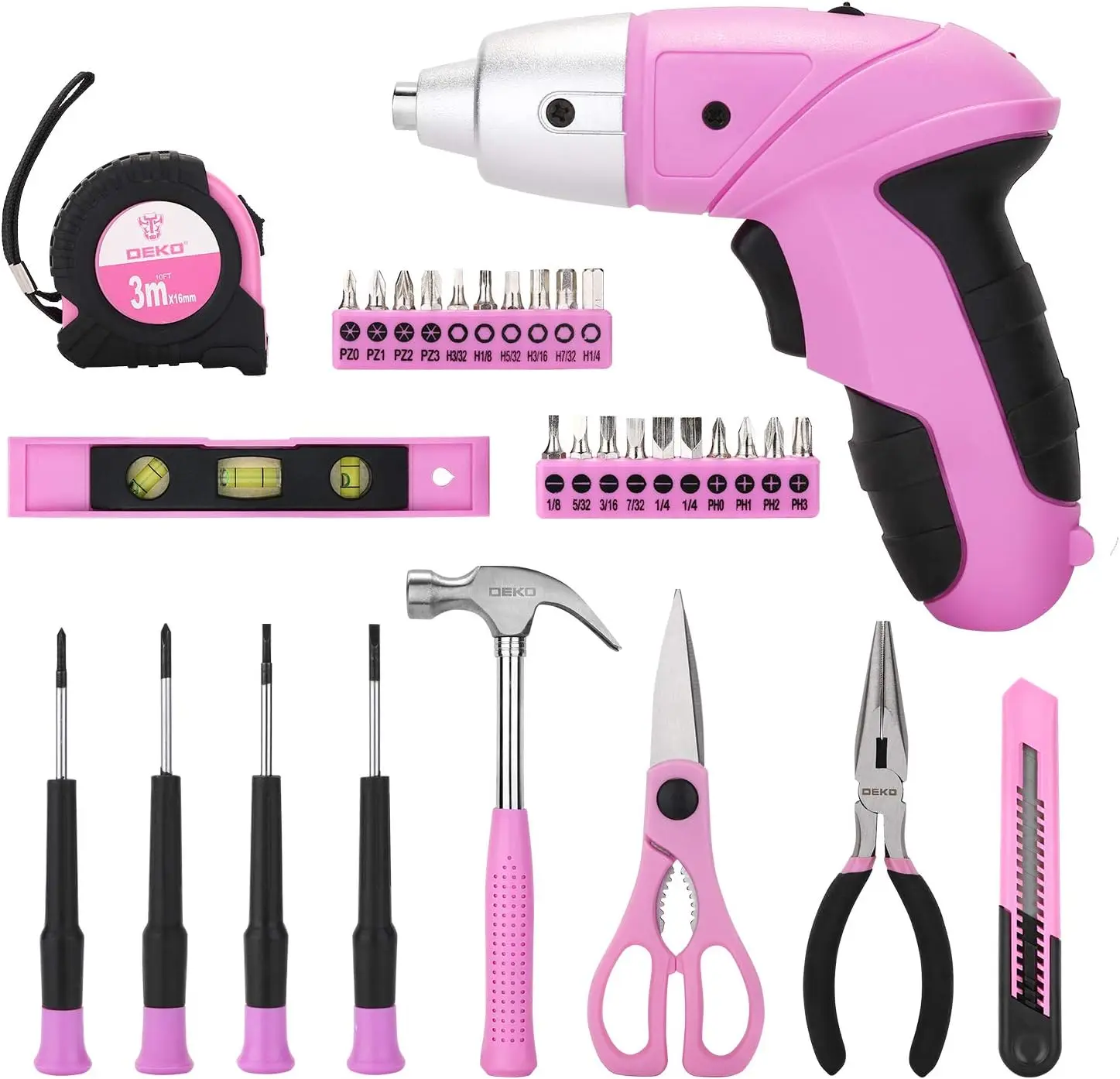 Pink 98 Piece Household Tool Set with Plastic Storage Case