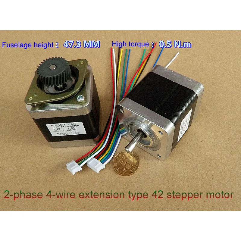 For CNC 3D Printer Two-phase Four-wire 42 Stepper Motor Extended Body 47.3 MM High Torque 0.5N.m Motor With Bracket And Gear new 42 step motor 17hs3401s two phase four wire 34 height 3d printer driving motor writer motor