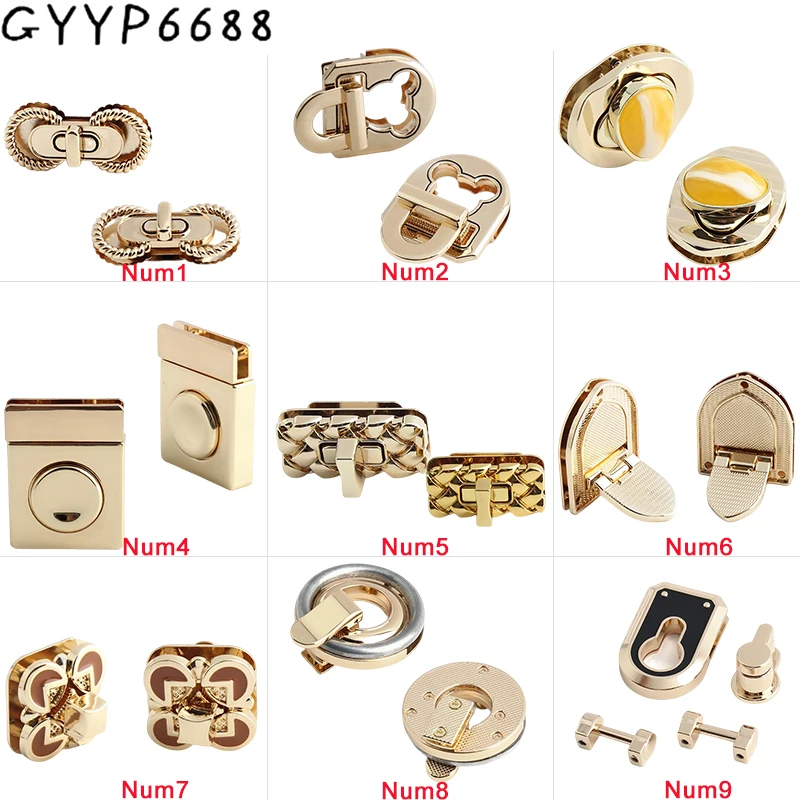 Gold Square Rectangle Shape Metal Twist Turn Locks For DIY Craft Handbags Purse Bags Clasps Closure Buckles Hardware Accessories 2 10sets k gold bag clasps button metal magnetic button locks for diy bags handbag purse wallet craft hardware parts accessories