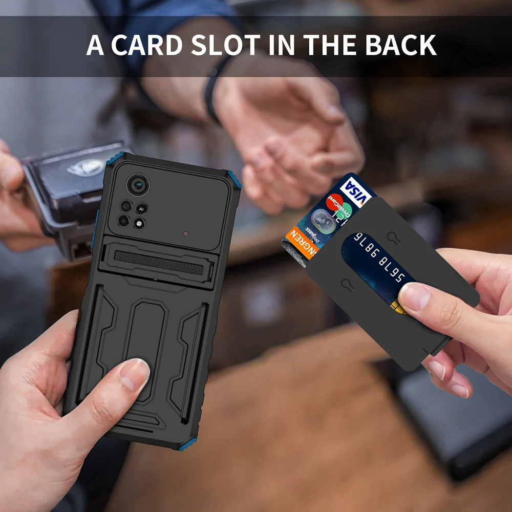 KEYSION Shockproof Case for POCO X4 Pro 5G Card Pocket Slot Bag Stand Camera Protection Phone Cover for Xiaomi POCO M4 P_voghion.com