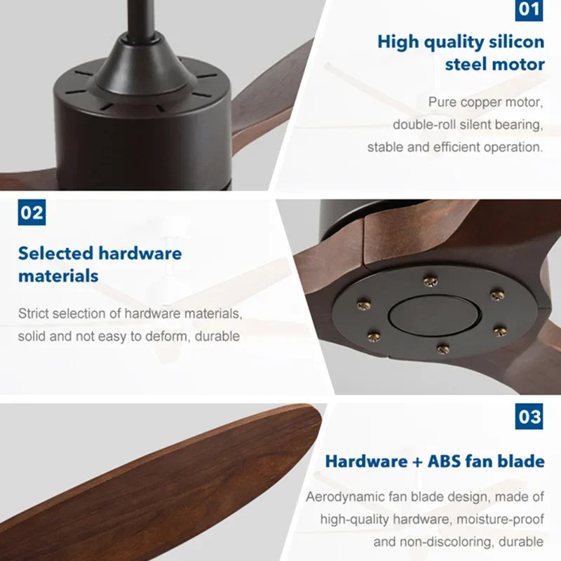 42 52 60 Inch Ceiling Fan Industrial Vintage ABS Ventilator No Light Remote Control Decorative Blower Retro Large Fans Ceiling Fan Electric Fan