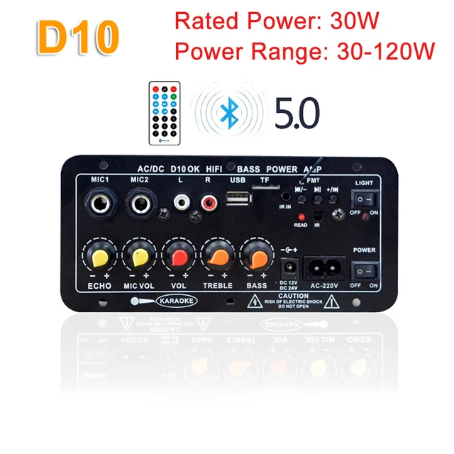 D10/D20/D100 Car Bluetooth 5.0 Amplifier Board AC 220V DC 12V 24V