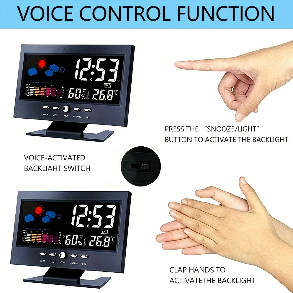 Weather Station Digital Temperature Humidity Meter Clock Thermometer Hygrometer