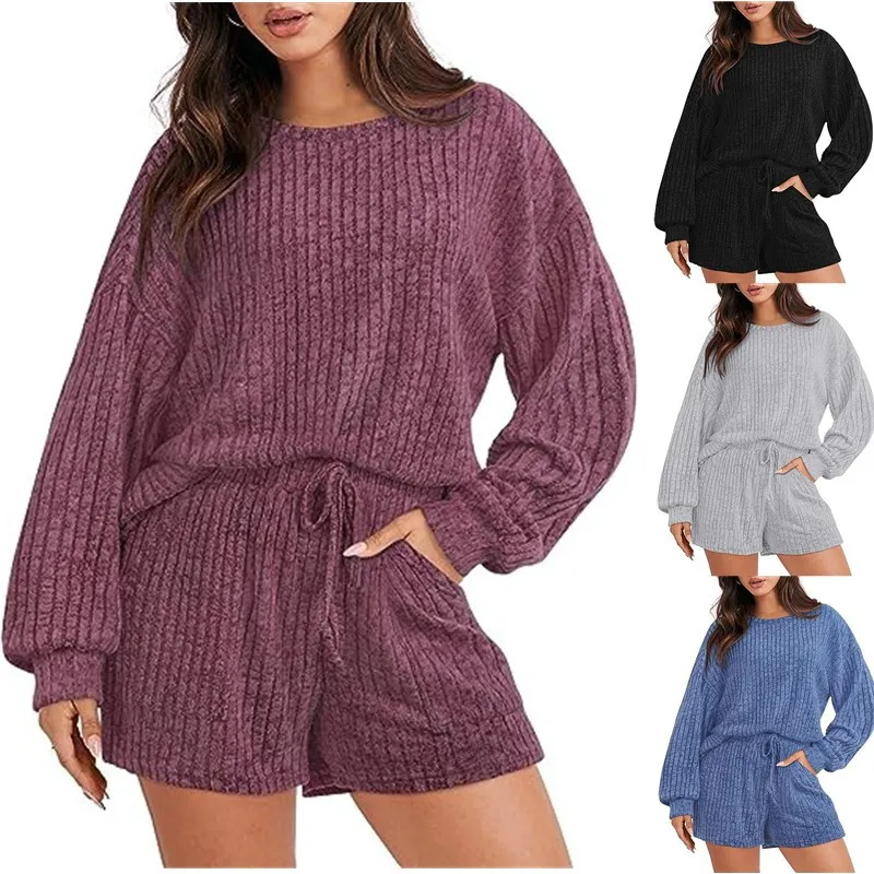 Women Home Suit Autumn Winter Casual Long Sleeve Sports Shirt Shorts Set 2 Pieces Set Pajamas Set Women Sleepwear Lounge Set sweet maternity nursing nightwear pink cotton breastfeeding sleepwear for pregnant women autumn pregnancy pajamas night wear set