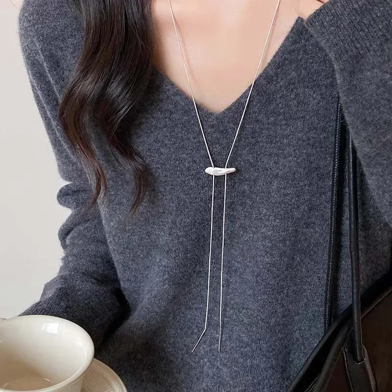 Fashion Metal Long Pull Necklaces for Women Luxury Elegant