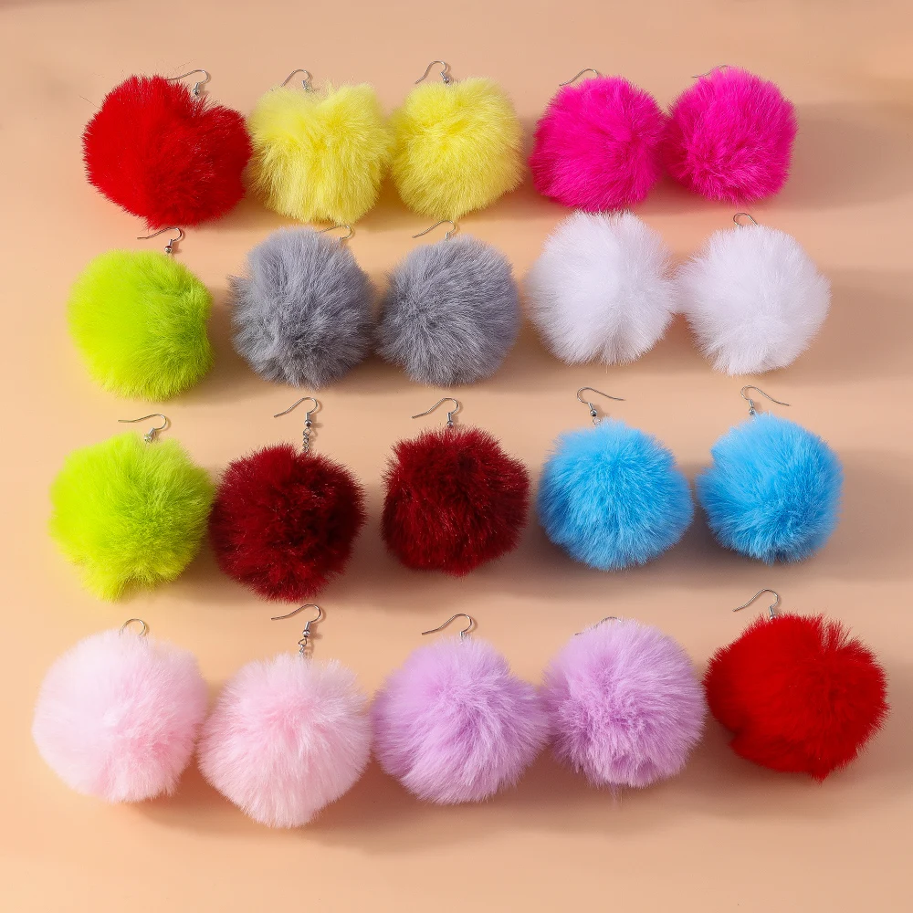 Aihua Colorful Fluffy Fur Pom Pom Earrings Soft Faux Rabbit Fur Ball Earrings for Women Kids Jewelry Gifts stud earrings dangle earrings hoop earrings drop earrings pendant earrings long earrings animal earrings golden earrings dome teardrop earrings safety pin earrings crystal tassel earrings crystal earrings fruit design earrings
