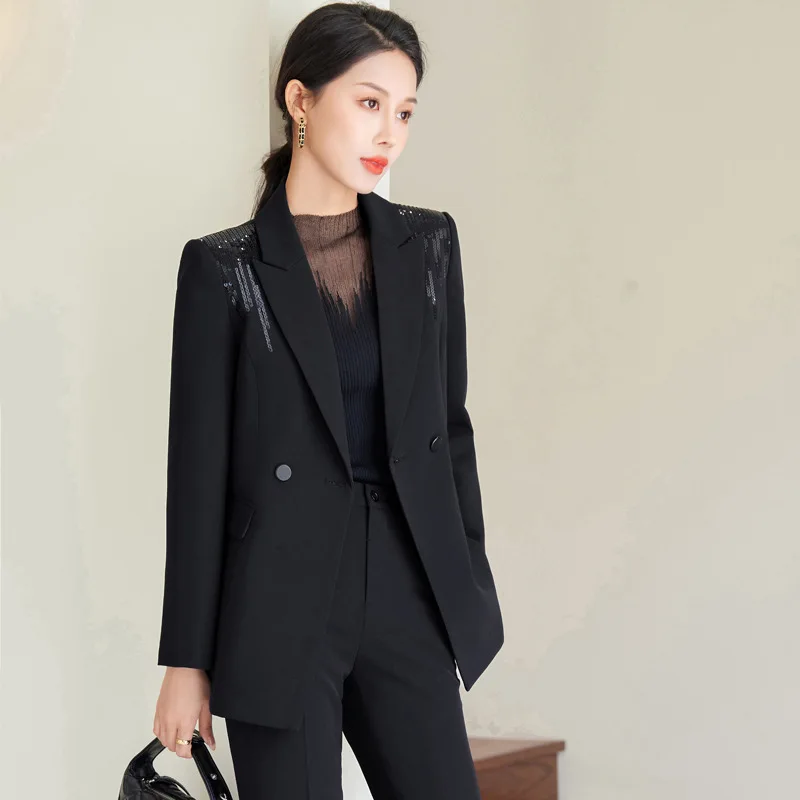 

Women's Autumn Retro Casual Short Waist Wrapped Suit Coat Wide Leg Pants Set Commuter Solid Loose Suit Coat Pants Two Piece Set