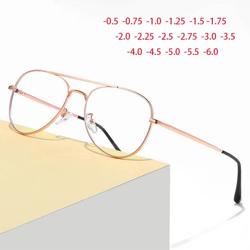 

Fashion Women Optical Frames Myopia Oculos Cat Eyes Pilot Glasses Metal Eyewear 0 -1.0 -1.5 To -6.0