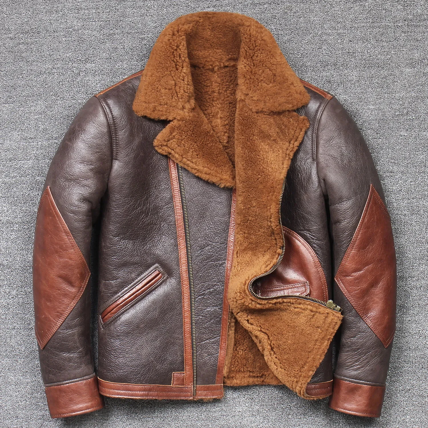 

DHL free shipping,Men's Vintage Genuine Leather Warm Shearling Sheepskin Motorcycle Jacket Winter Autumn Coat Plus Size