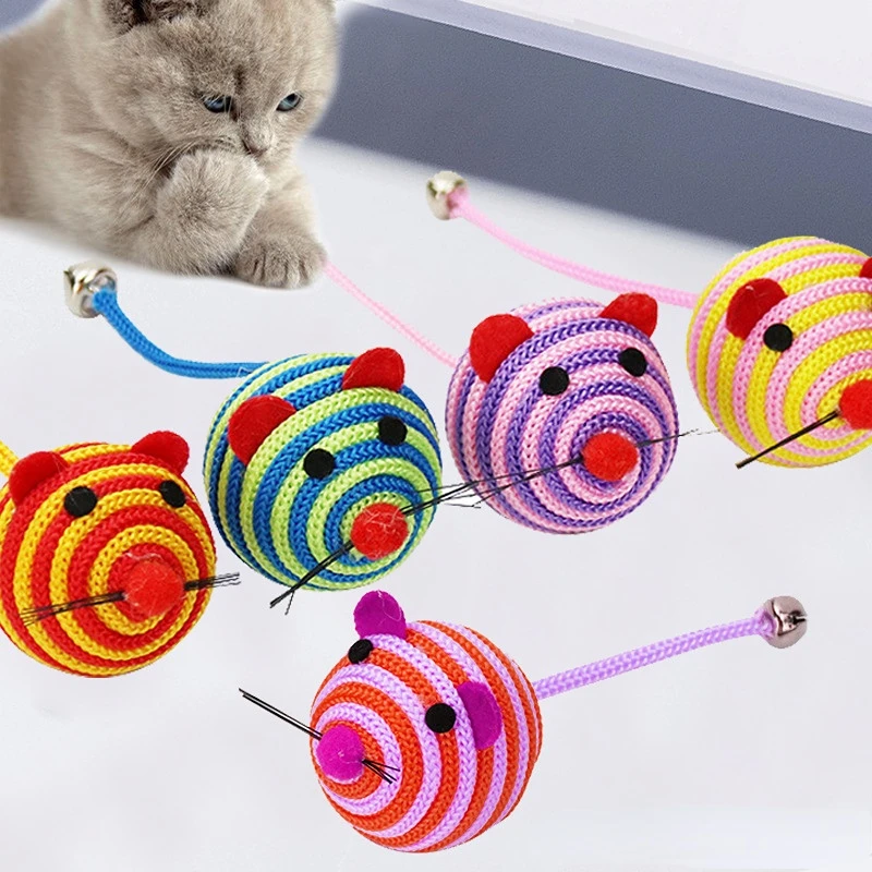 Pet Cat Toy Lovely Stripe Nylon Rope Round Ball Mouse Toy Con Bell Pet Cat Chew Toy Cat Toy Interactive Mouse Ball Prodotti Per Animali Domestici