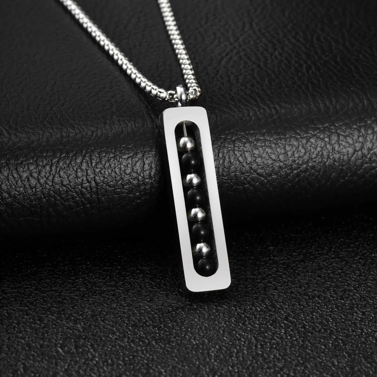 Trendige silberfarbene Stabketten für Männer, geometrische Edelstahl-Anhänger-Halskette, minimalistisches Geburtstagsgeschenk für Väter. – Detail 5